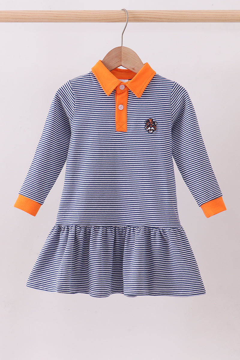 Premium Blue Auburn stripe tiger embroidery dress by Abby & Evie