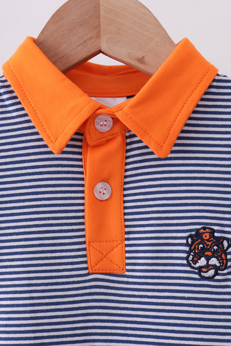 Premium Blue Auburn stripe tiger embroidery dress by Abby & Evie