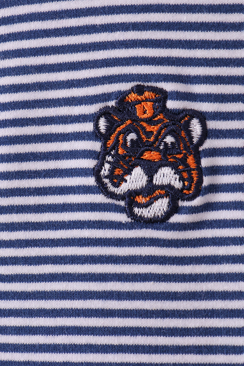 Premium Blue Auburn stripe tiger embroidery dress by Abby & Evie