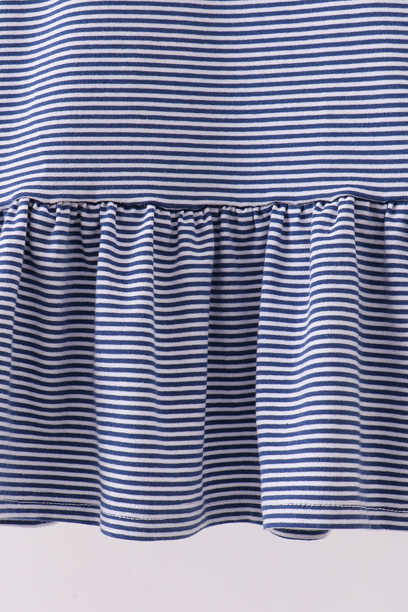 Premium Blue Auburn stripe tiger embroidery dress by Abby & Evie