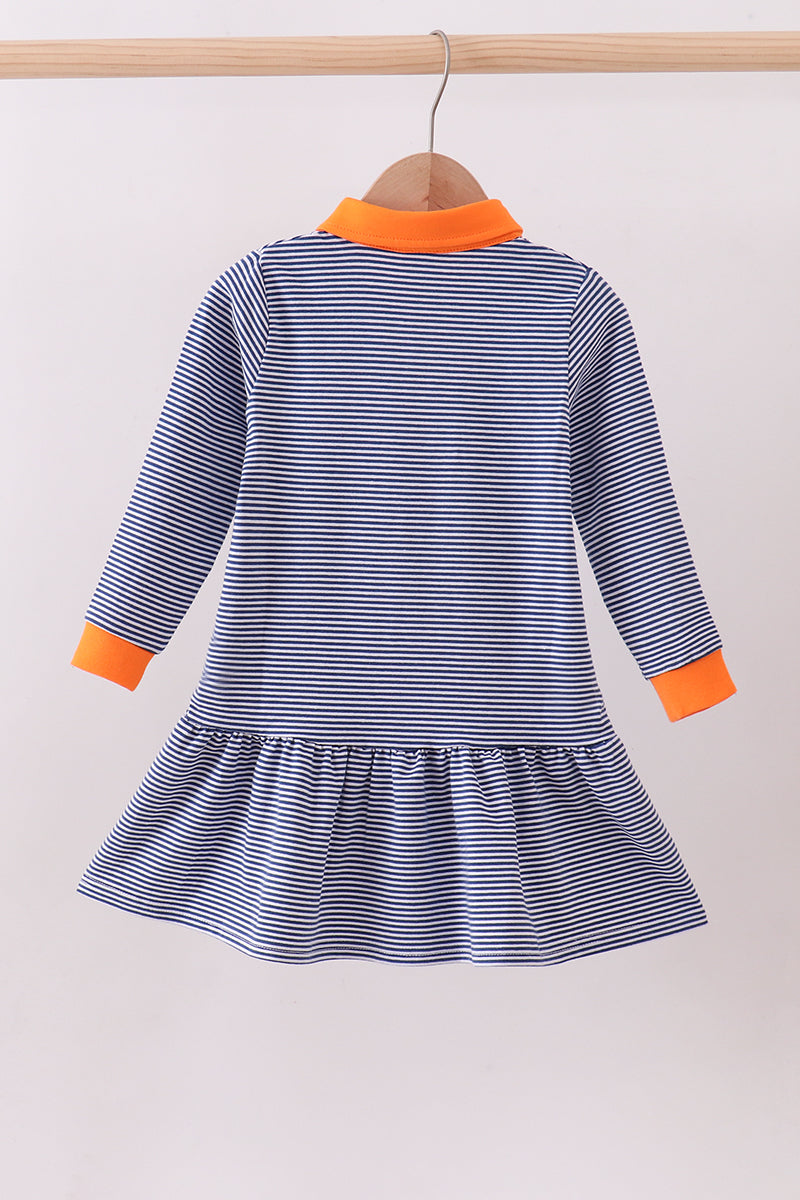 Premium Blue Auburn stripe tiger embroidery dress by Abby & Evie