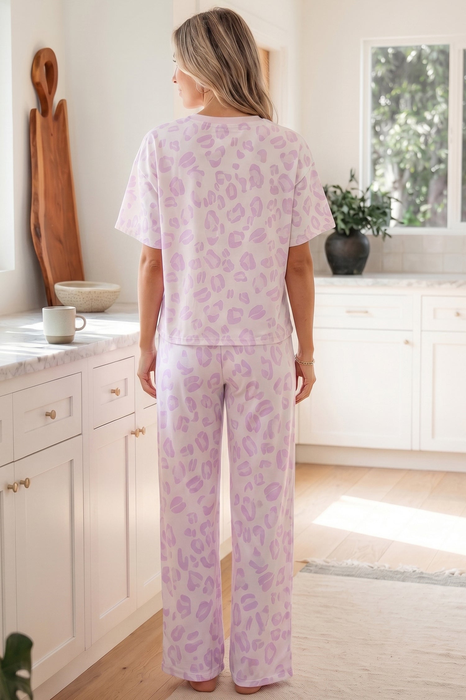 Leopard Short Sleeve Top and Pants Set