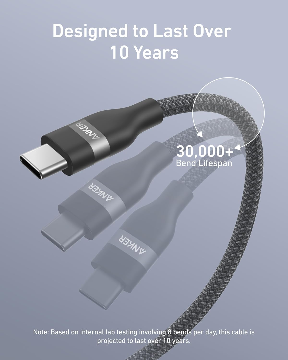 Anker USB-C to USB-C Cable (3 ft / 6 ft, 240W, Upcycled-Braided) by Anker
