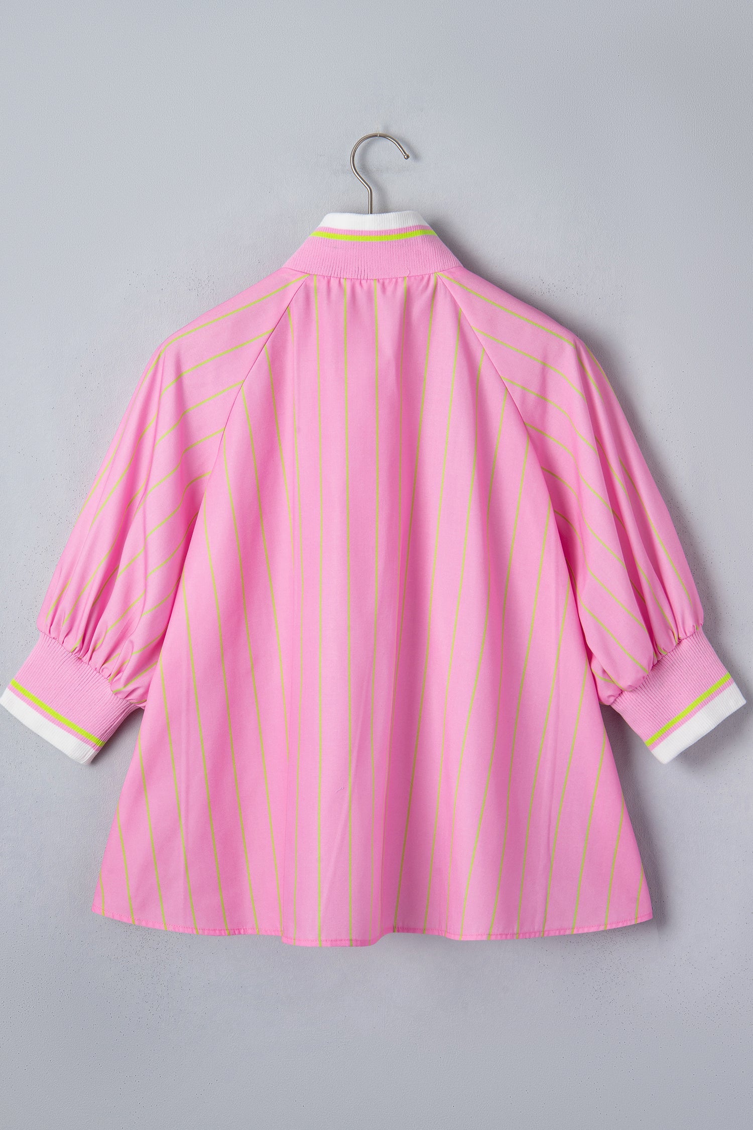 Stripe Half Zip Collared 3/4 Sleeve Blouse