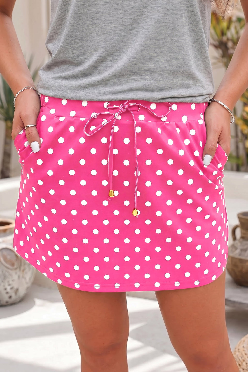 Polka Dot Drawstring Mini Skort