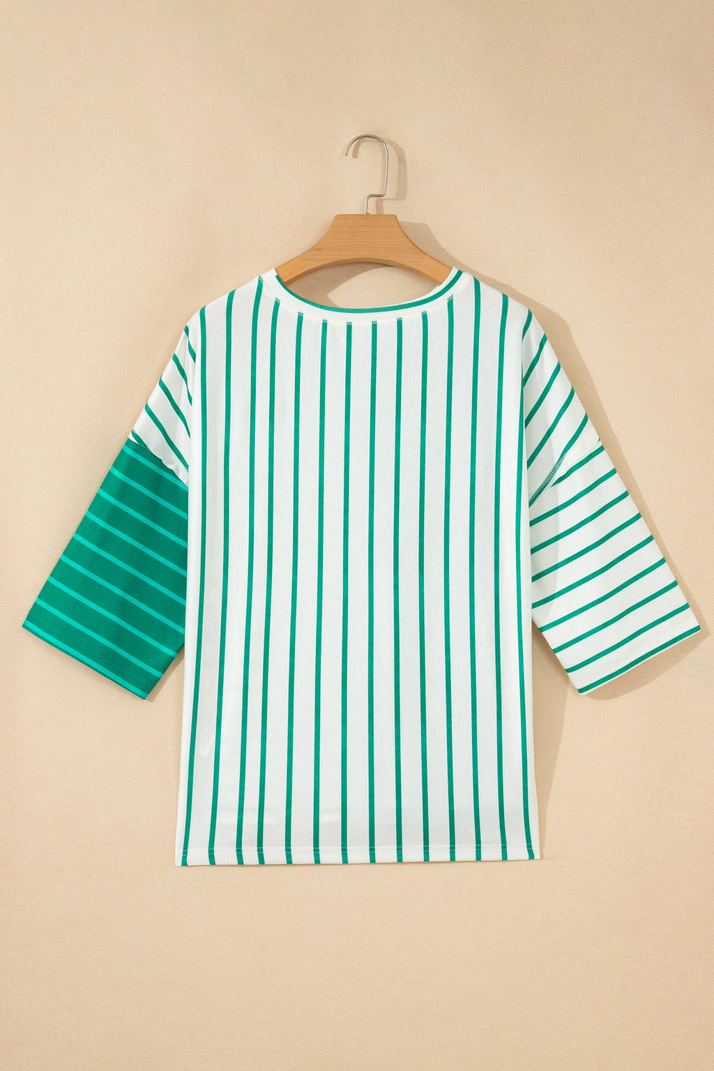 Stripe Colorblock 3/4 Sleeve Loose Tee