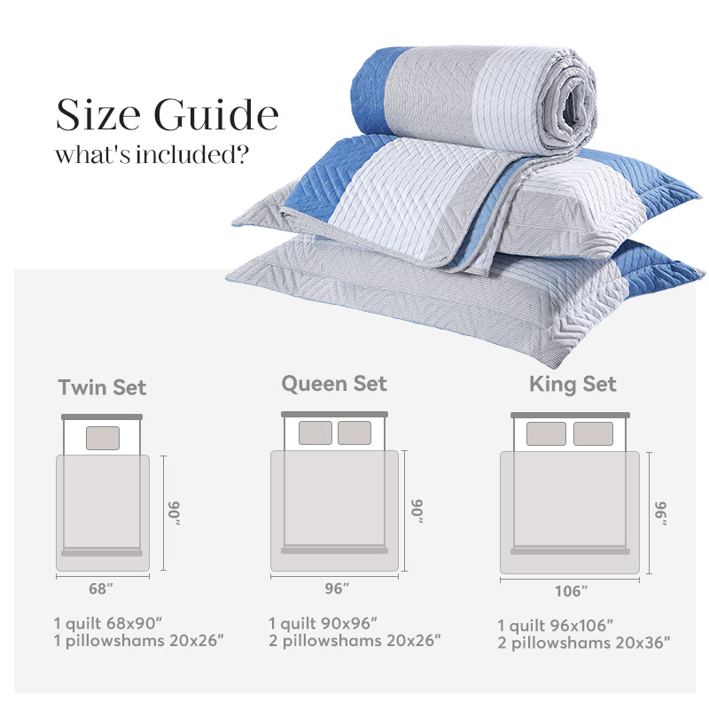 Kasentex Spring Lightweight Reversible Stripe Quilt Set Bedding- Sky Blue and Ivory White, Room Decor, Graduation Gifts, Father's Day Gift by Kasentex