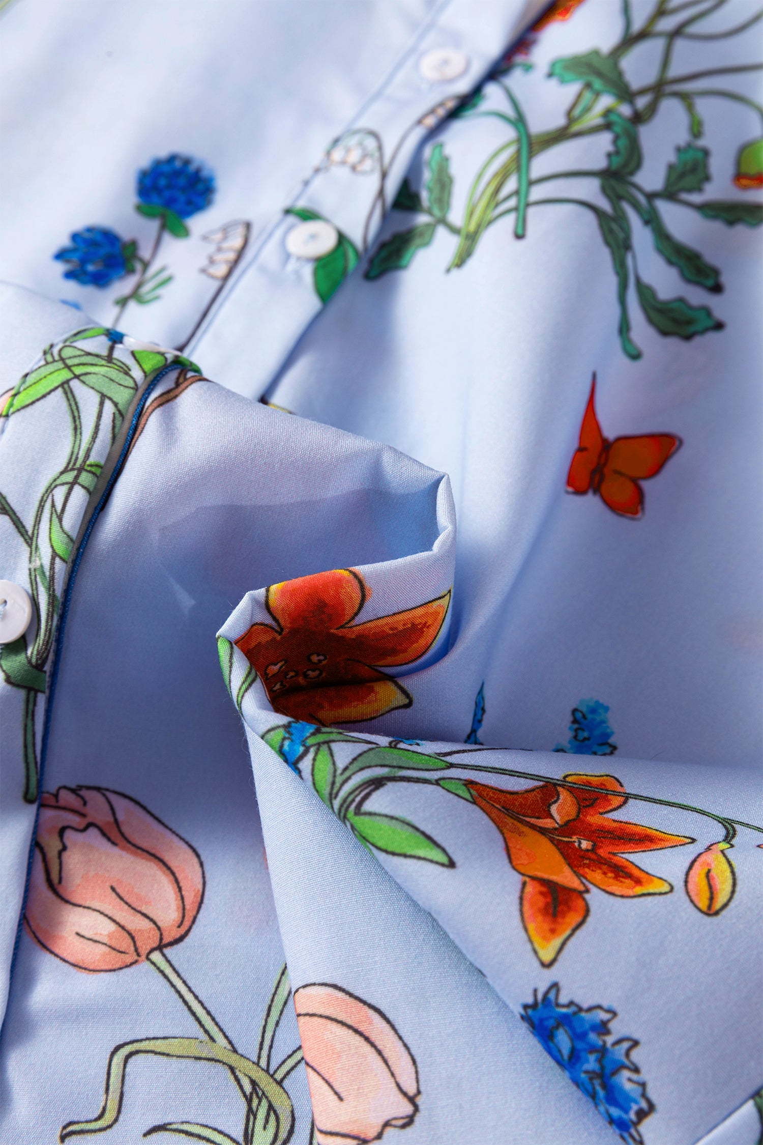 Floral Stripe Patchwork Ruffled Collar Shirt