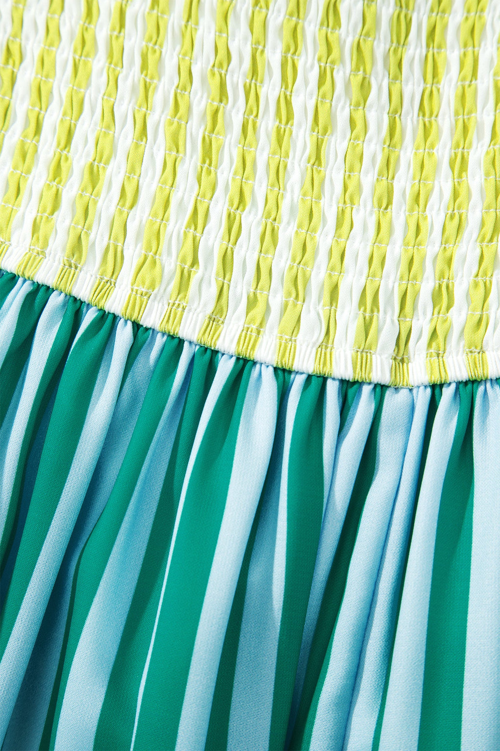 Stripe Scalloped Contrast Patchwork Knot Strap Midi Dress
