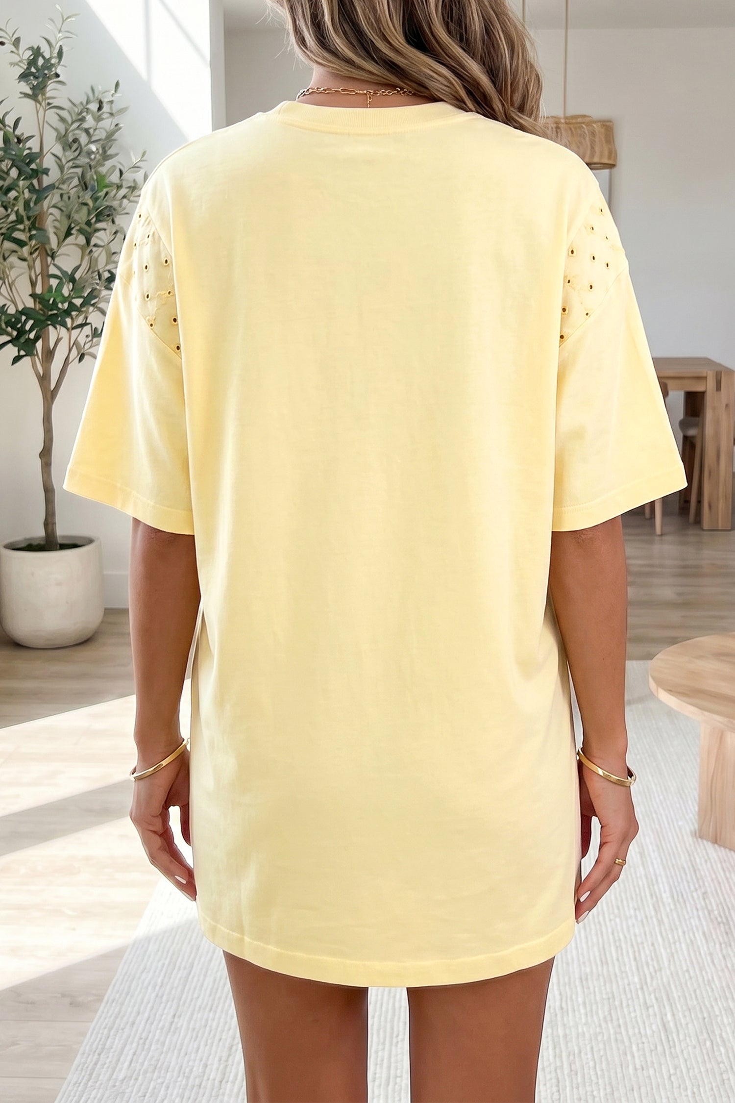 Solid Emboirdered Eyelet Patchwork T-Shirt Dress