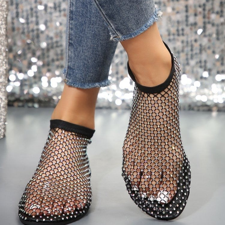 Women's Rhinestone Flat Sandals | Round Toe Mesh Summer Shoes by Sarah Express