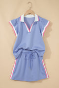Stripe Trim Polo Tee & Drawstring Skirt Set