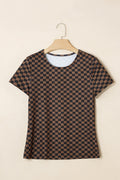 Checker Ribbed Knit Short Sleeve T-Shirt
