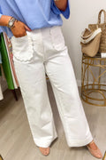 Solid Denim Scalloped Patch Pocket Shift Jeans