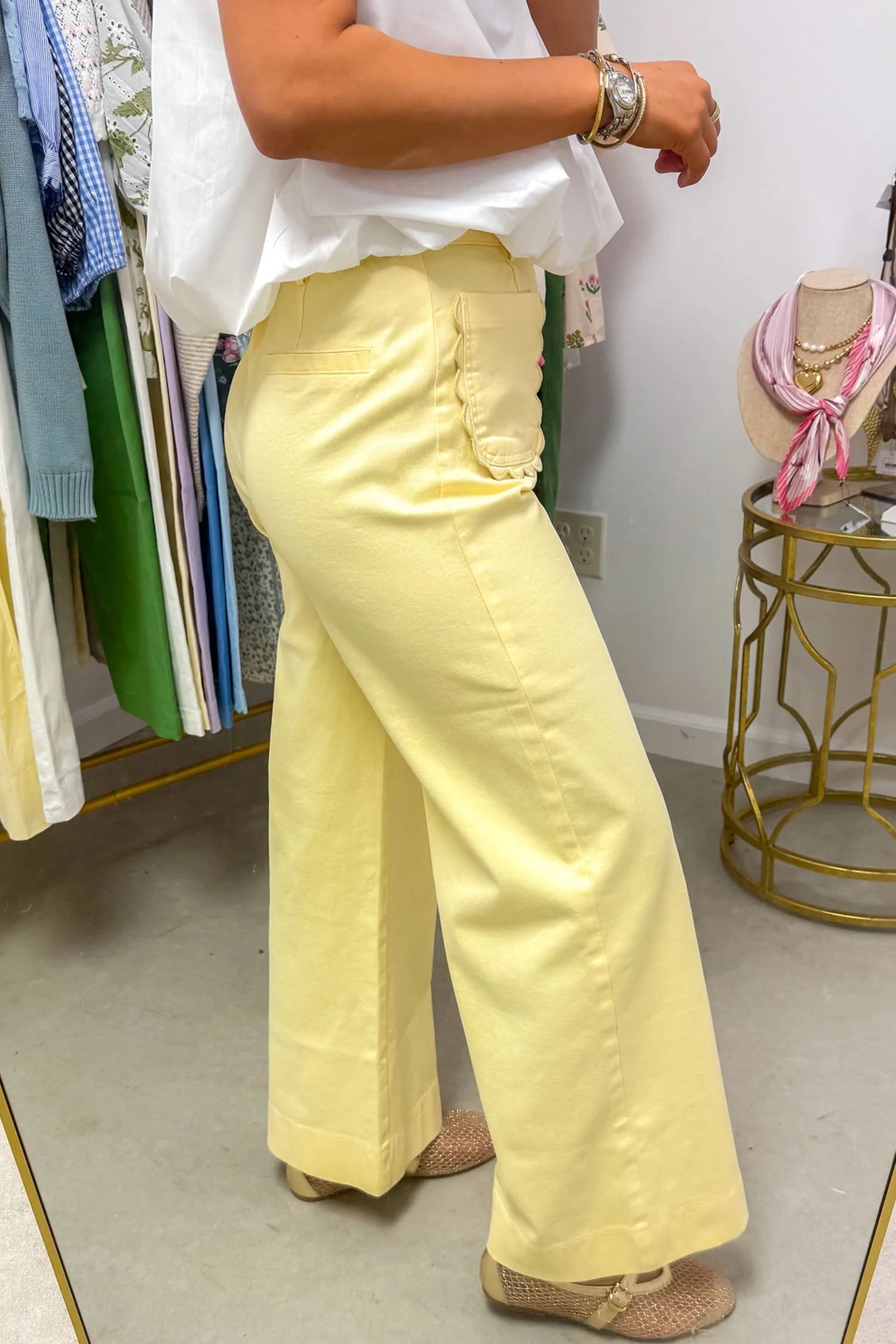 Solid Denim Scalloped Patch Pocket Shift Jeans