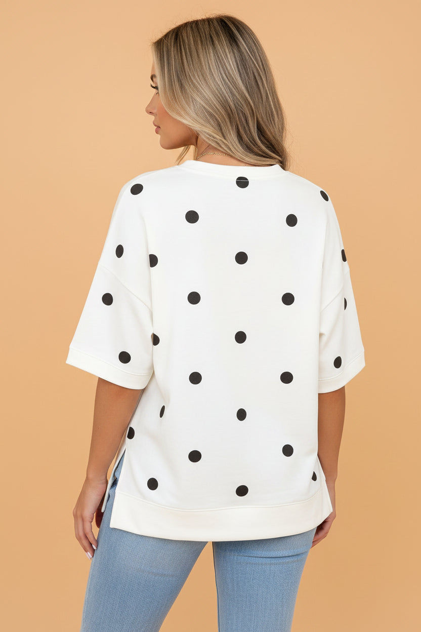 Polka Dot Crossed Seam Detail Oversize Tee