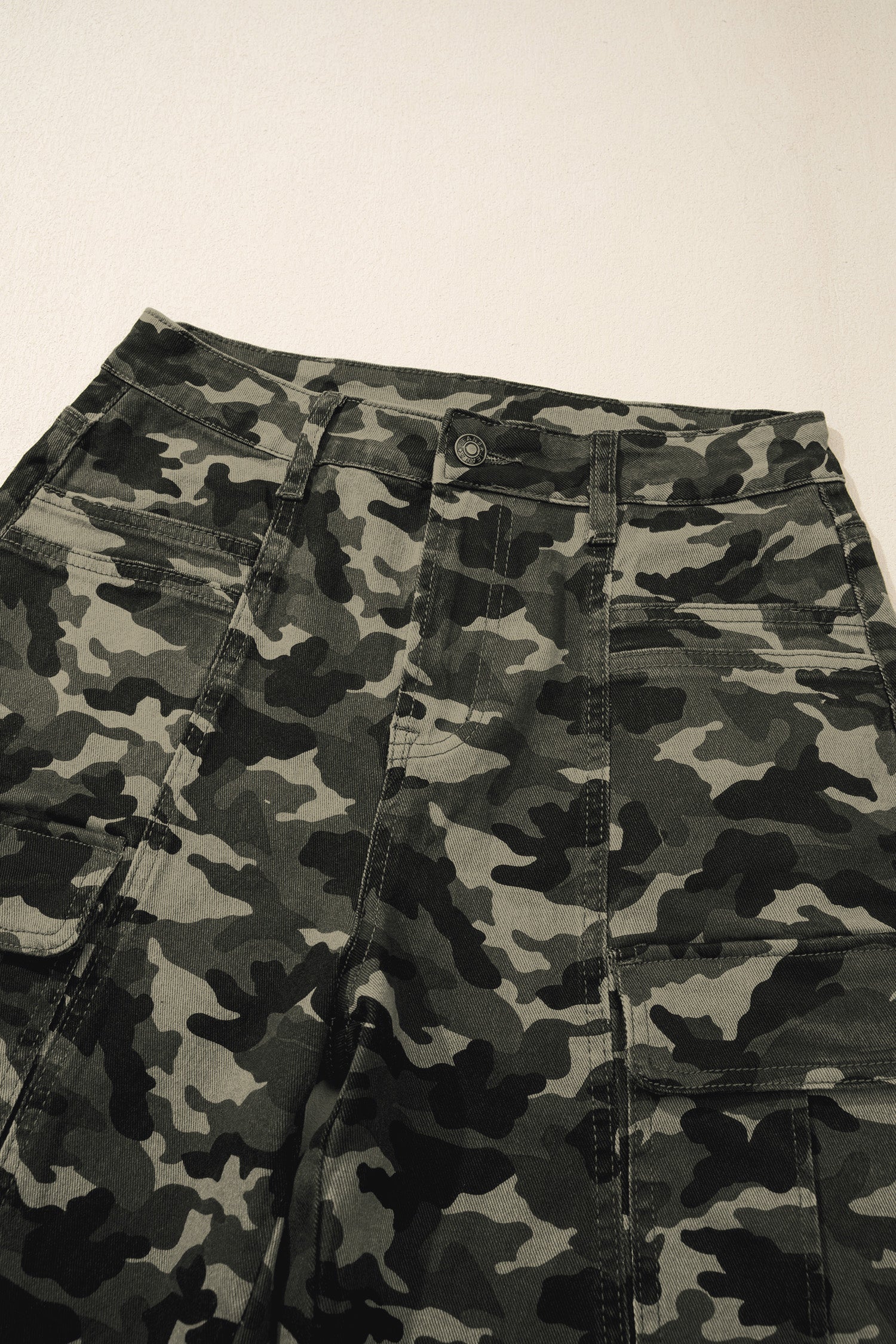 Camo Denim Cargo Pocket Wide Leg Pants