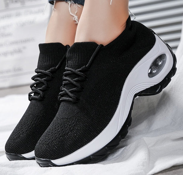 Women's Knit Platform Sneakers | Waterproof Round-Toe Flying Weave Shoes by Sarah Express