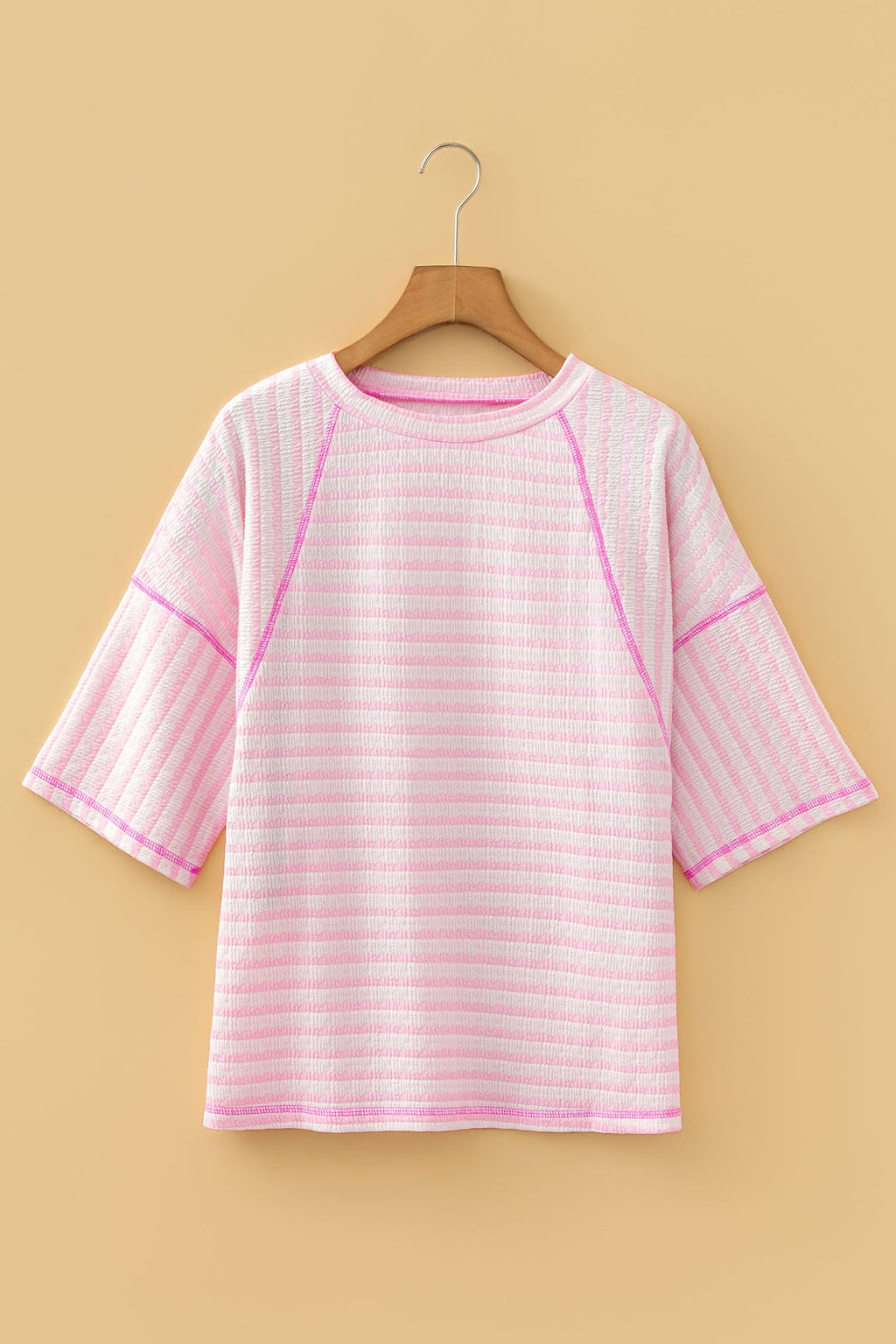 Stripe Textured Knit 3/4 Sleeve Top
