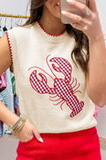Gingham Plaid Crawfish Sleeveless Sweater Top