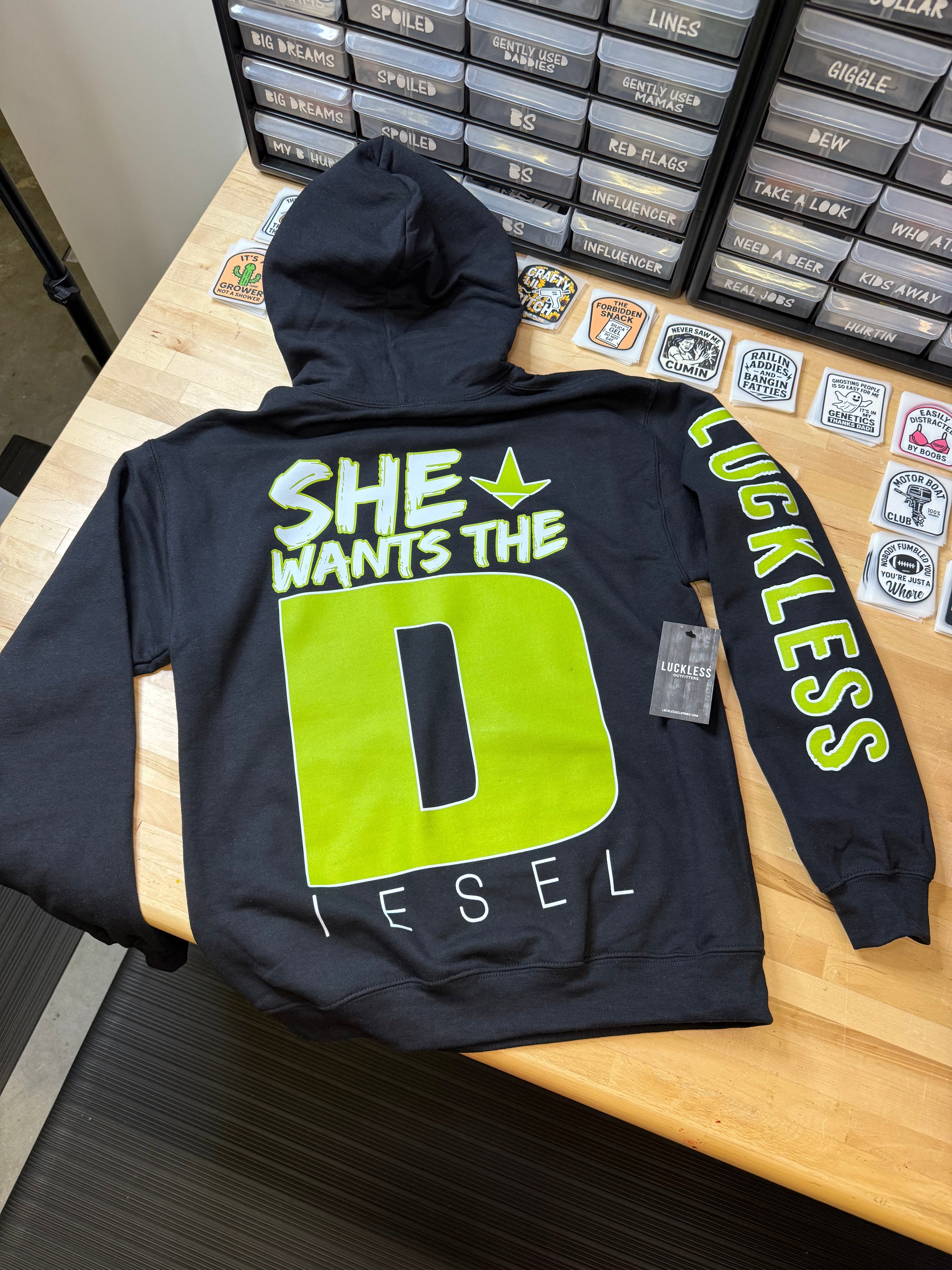 She Wants the Diesel | Funny Men's and Women's Black Country Hoodie by Luckless Outfitters