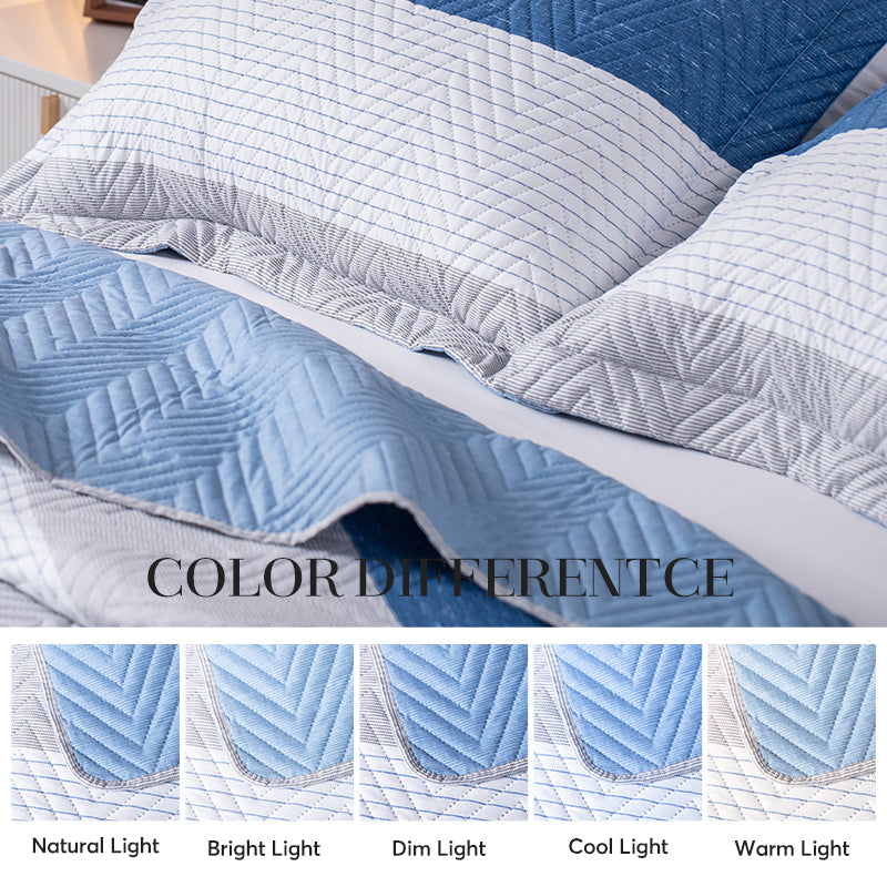 Kasentex Spring Lightweight Reversible Stripe Quilt Set Bedding- Sky Blue and Ivory White, Room Decor, Graduation Gifts, Father's Day Gift by Kasentex