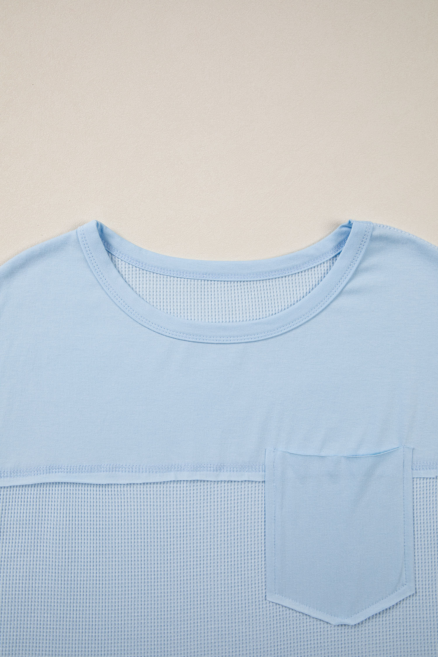 Waffle Patchwork Raw Seam Short Sleeve T-Shirt