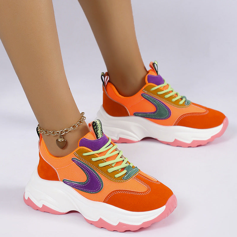 Women's Mixed-Color Lace-Up Sneakers | Mesh Breathable Lightweight Platform Running Shoes by Sarah Express