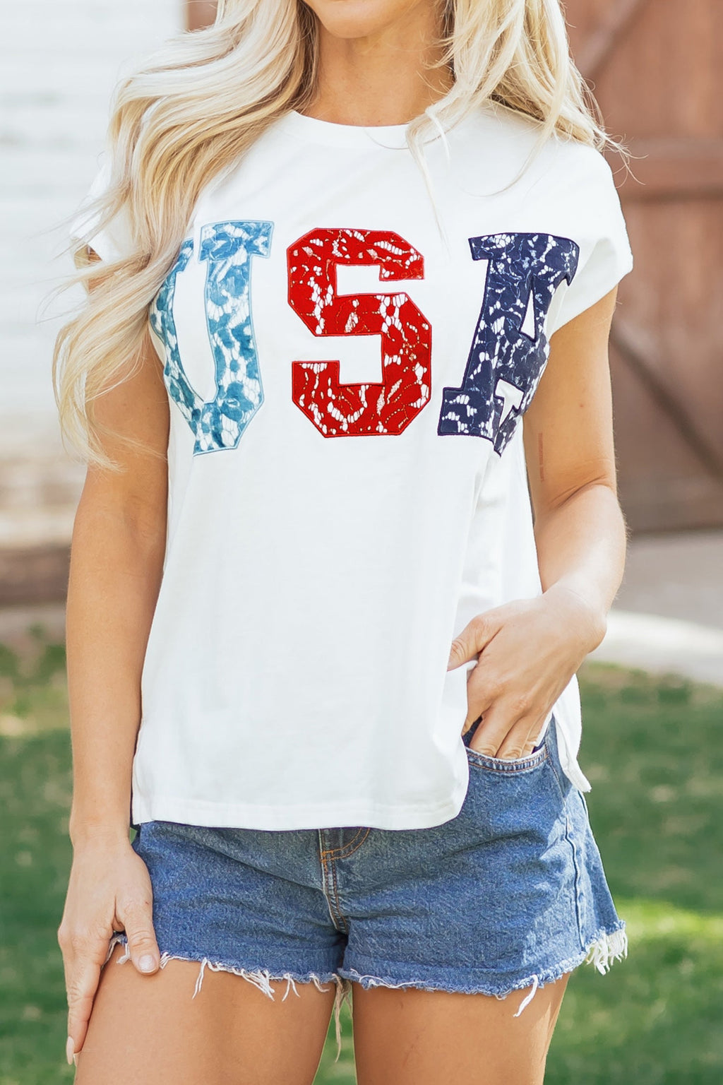 USA Colorblock Letter Dolman Sleeve Tee