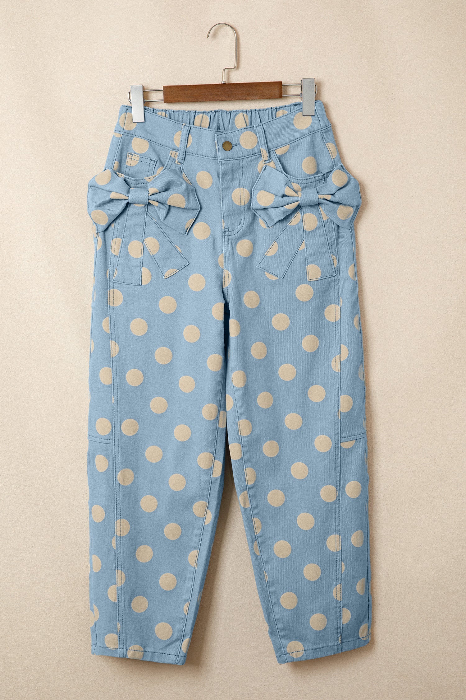 Polka Dot Denim Bow Pocket Barrel Leg Jeans