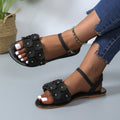 Women's Retro Floral Flat Sandals | Buckle Round-Toe Beach Shoes by Sarah Express