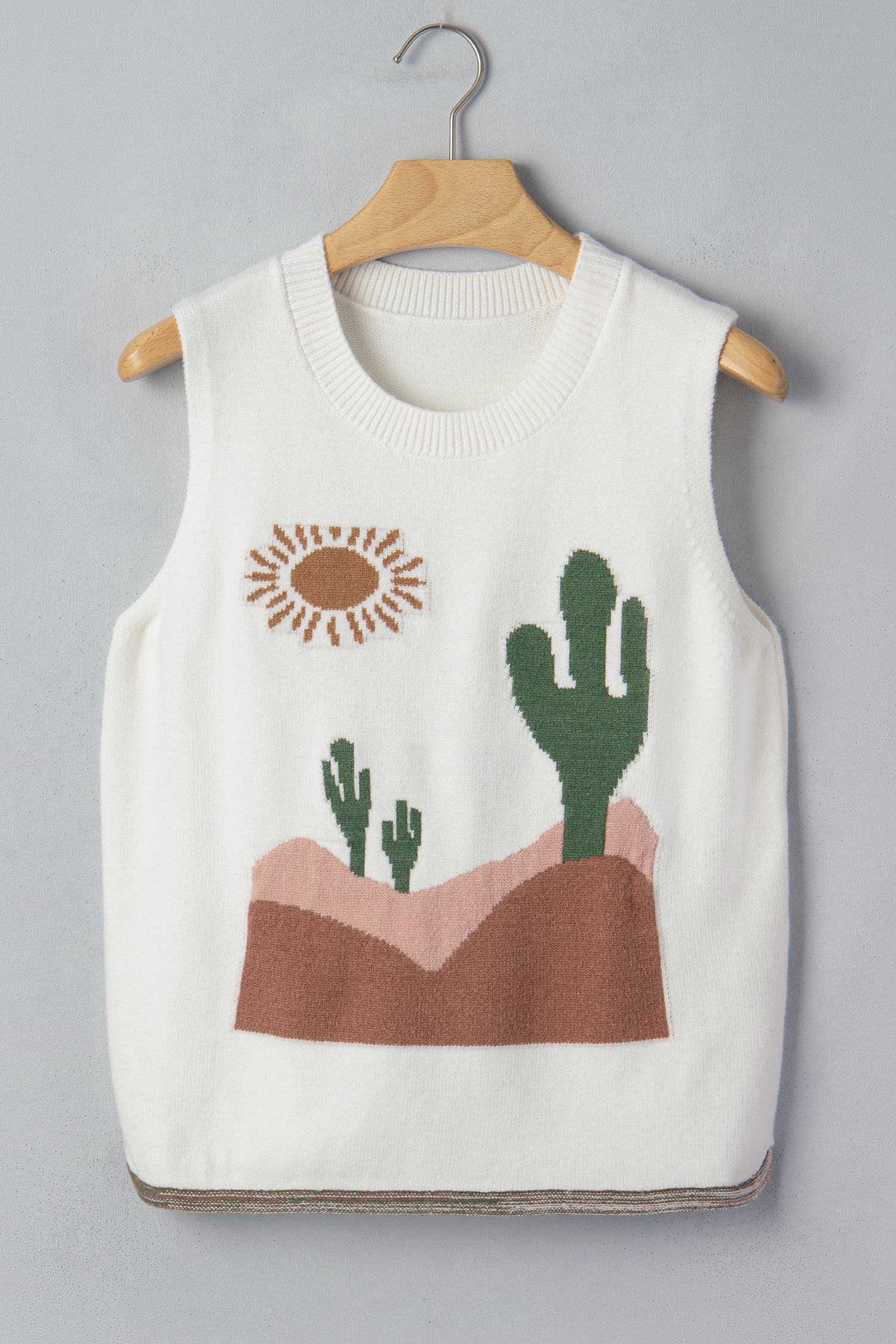 Western Cactus Oasis Sleeveless Sweater Top