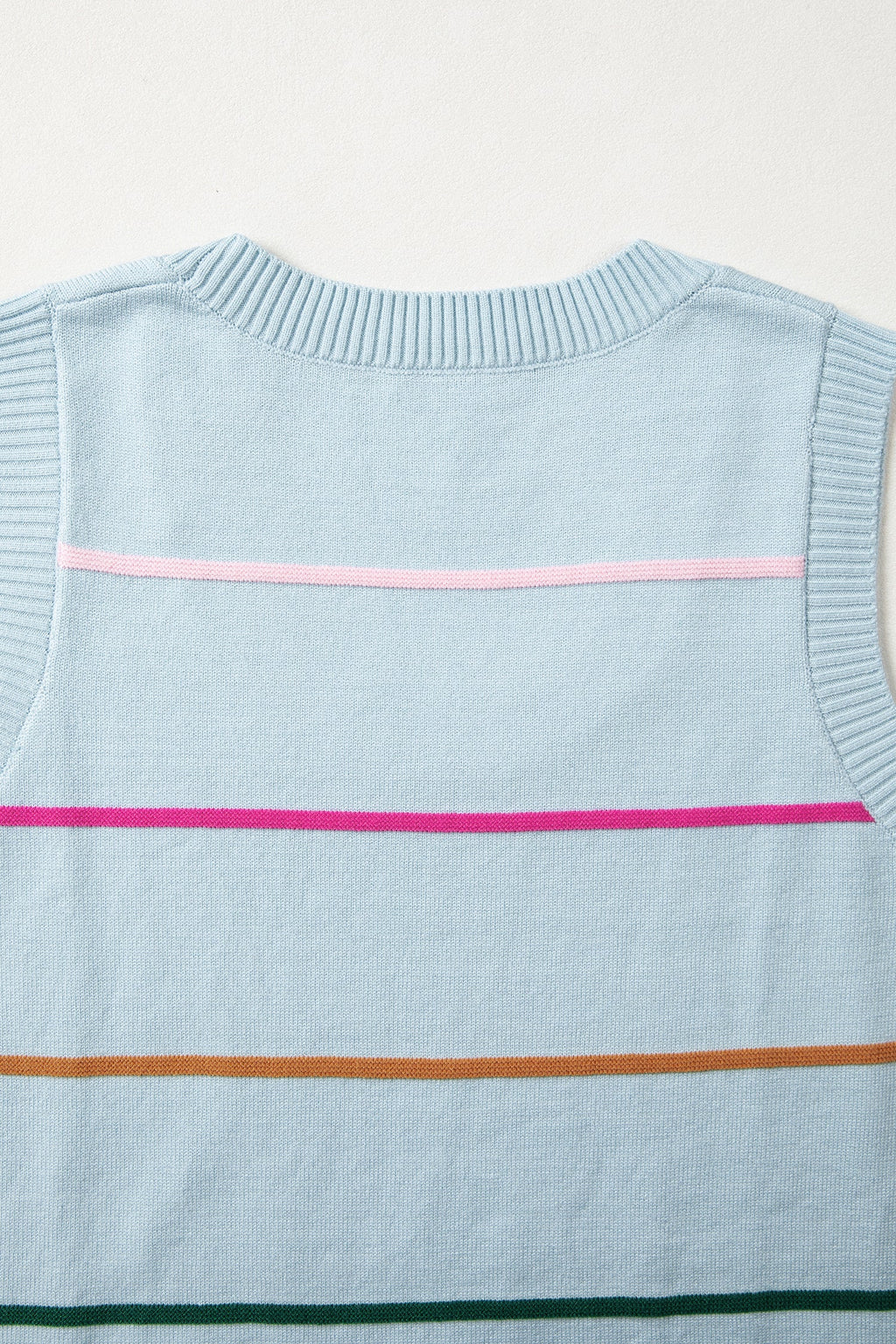 Stripe Ribbed Trim Sleeveless Sweater Knit Tank