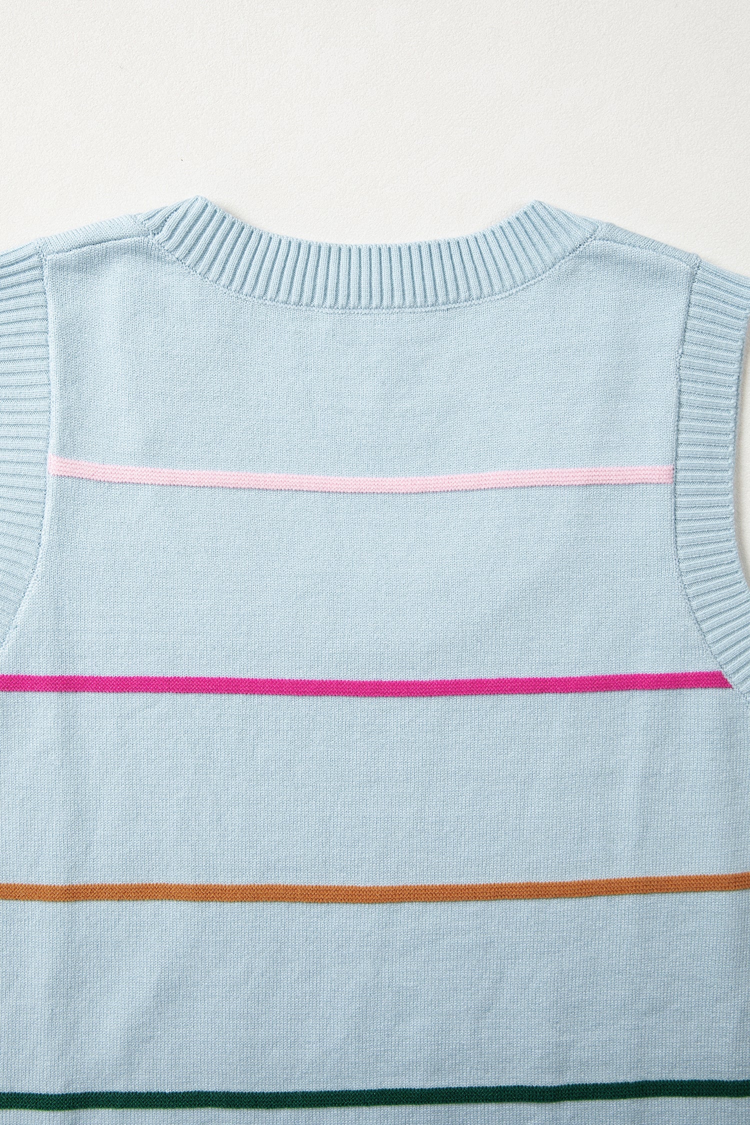 Stripe Ribbed Trim Sleeveless Sweater Knit Tank