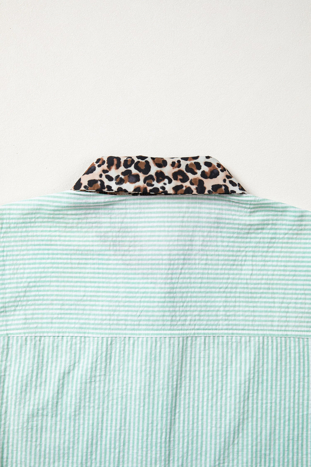 Stripe Leopard Contrast Collar Short Sleeve Shirt