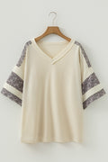 Plus Size Leopard Patchwork V-Neck Short Sleeve Top