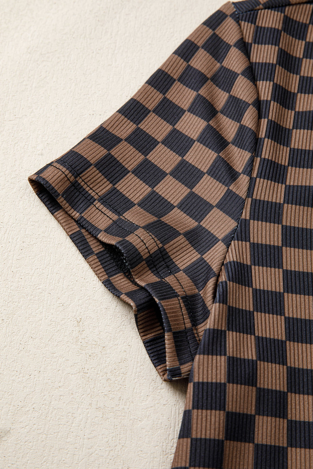 Checker Ribbed Knit Short Sleeve T-Shirt