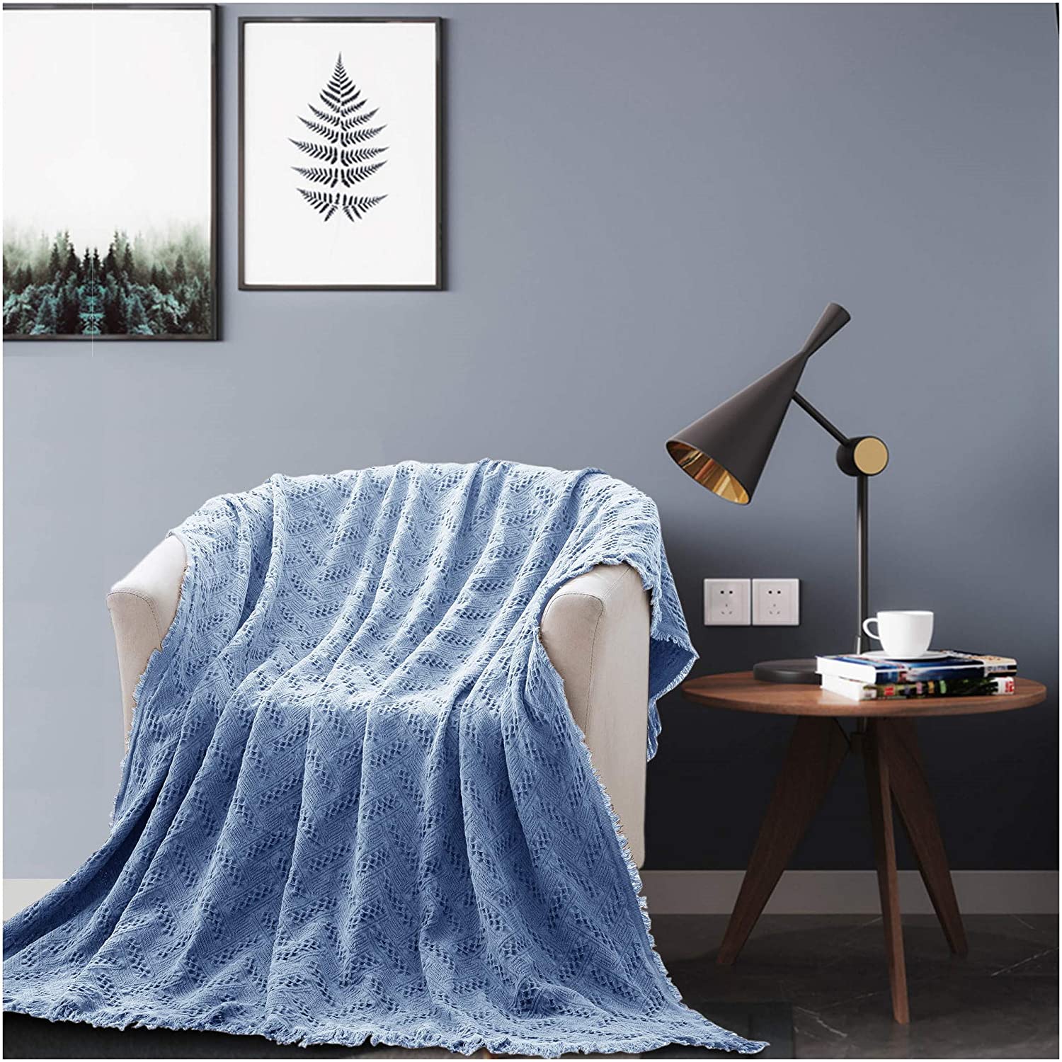 Kasentex 100% Cotton Soft Knitted Throw Blanket, Room Decor, Graduation Gifts, Fathers Day Gift, Mom Gift by Kasentex