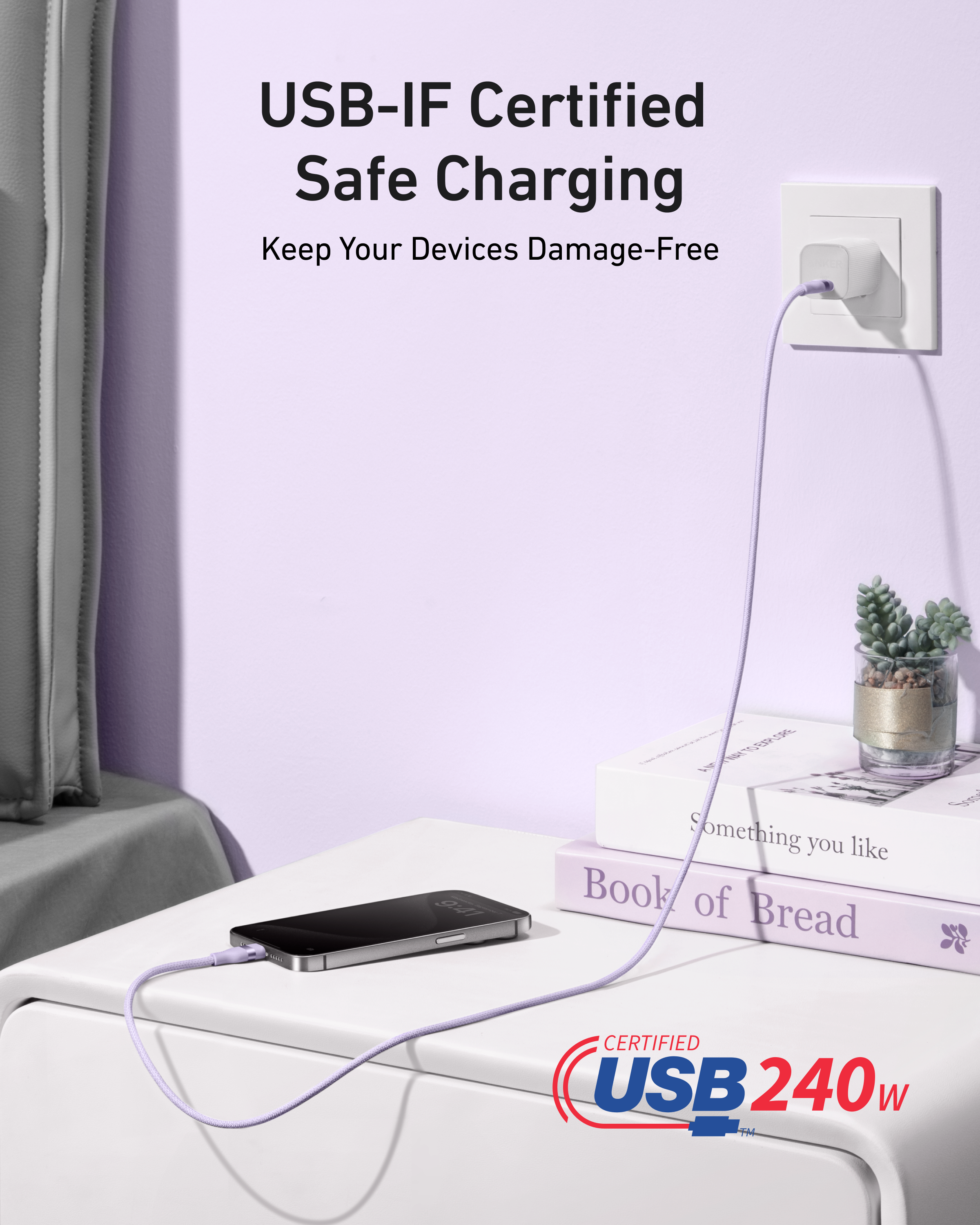 Anker USB-C to USB-C Cable (3 ft / 6 ft, 240W, Upcycled-Braided) by Anker