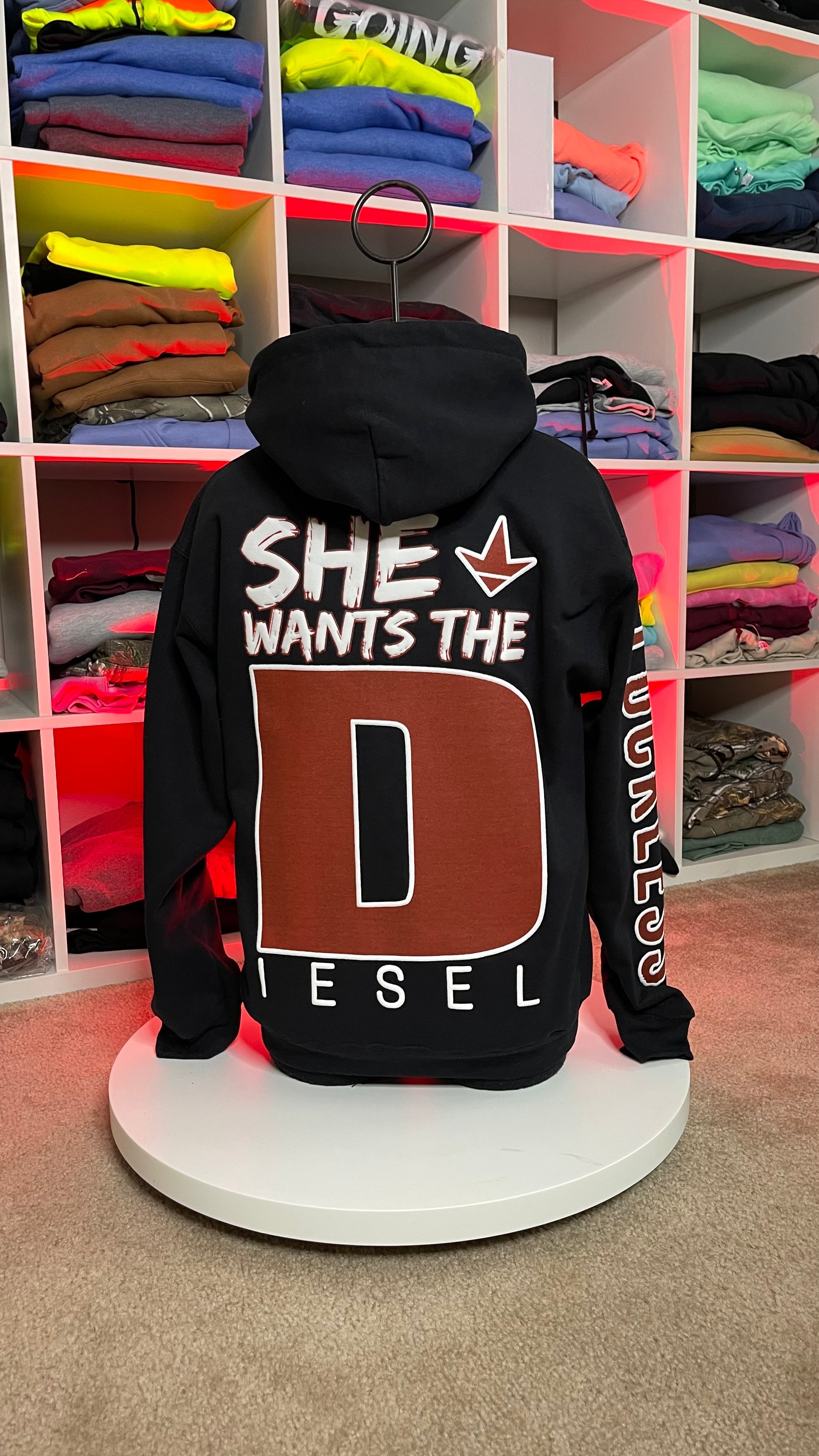 She Wants the Diesel | Funny Men's and Women's Black Country Hoodie by Luckless Outfitters