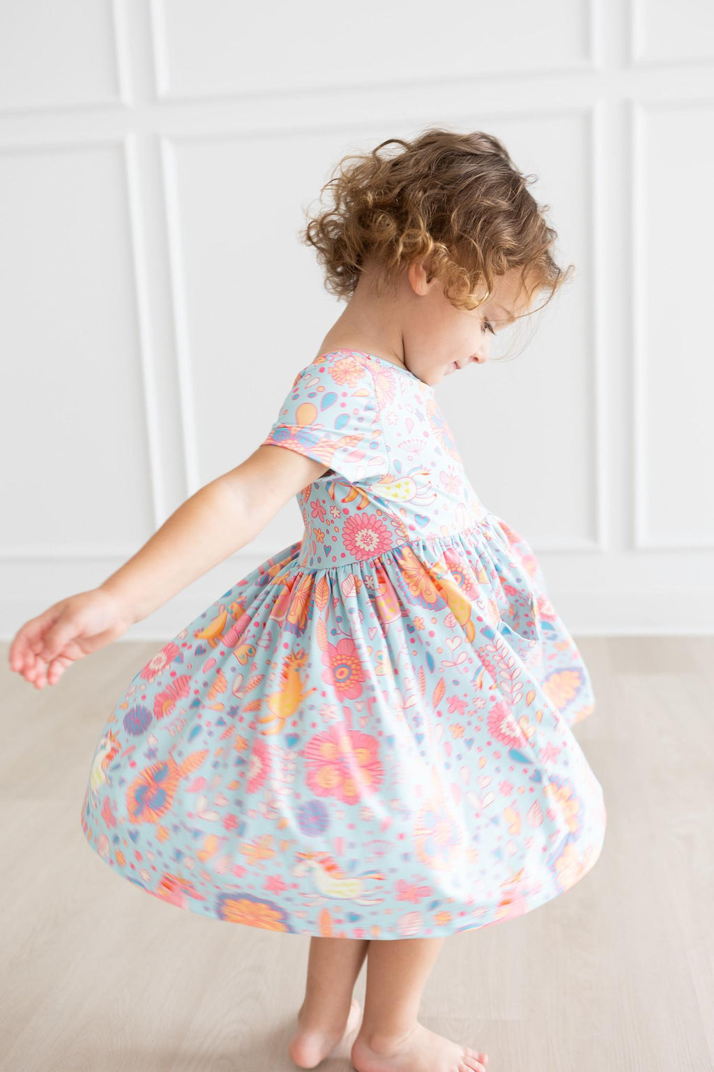 SALE Blue Retro Unicorns S/S Pocket Twirl Dress by Mila & Rose ®
