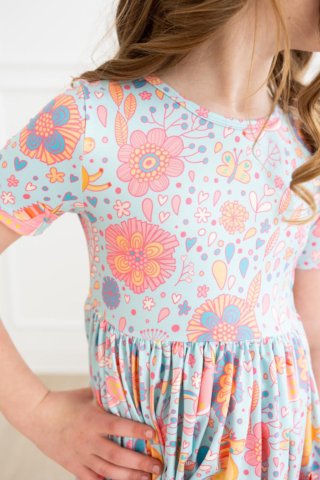 SALE Blue Retro Unicorns S/S Pocket Twirl Dress by Mila & Rose ®