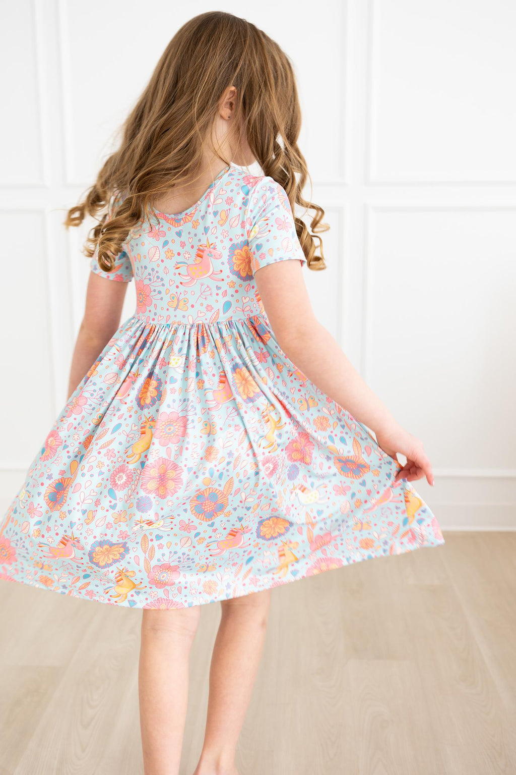 SALE Blue Retro Unicorns S/S Pocket Twirl Dress by Mila & Rose ®