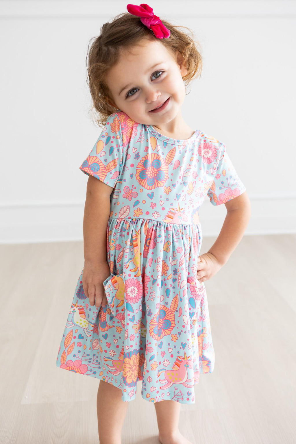 SALE Blue Retro Unicorns S/S Pocket Twirl Dress by Mila & Rose ®