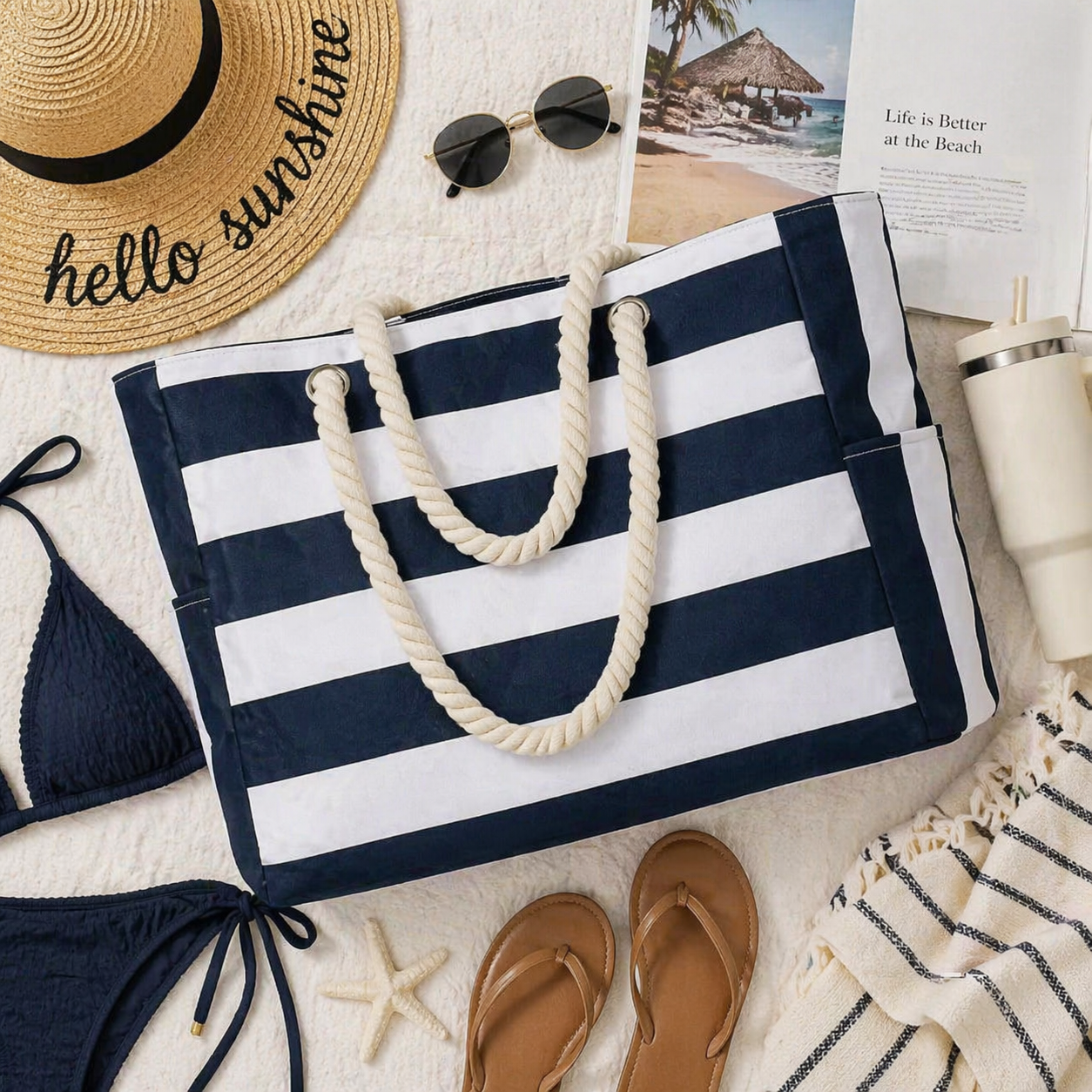 The Dana - Navy Beach Bag by Julia Rose Collection