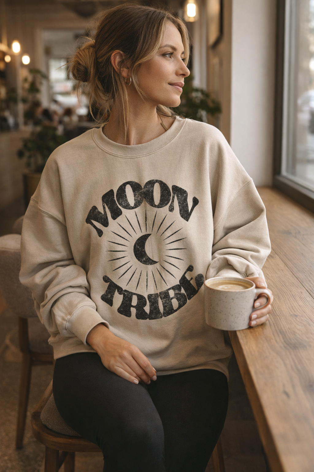 Lunar Essence Fleece Crew – Moon Tribe Graphic Sweatshirt by Fitkitty Culture Athleisure Wear, Yoga Wear & Women's Clothing