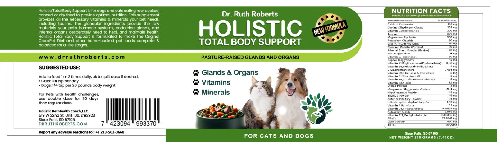 Holistic Total Body Support — Daily Multivitamin & Pasture-Raised Glandular Blend for Dogs & Cats by Dr. Ruth Roberts