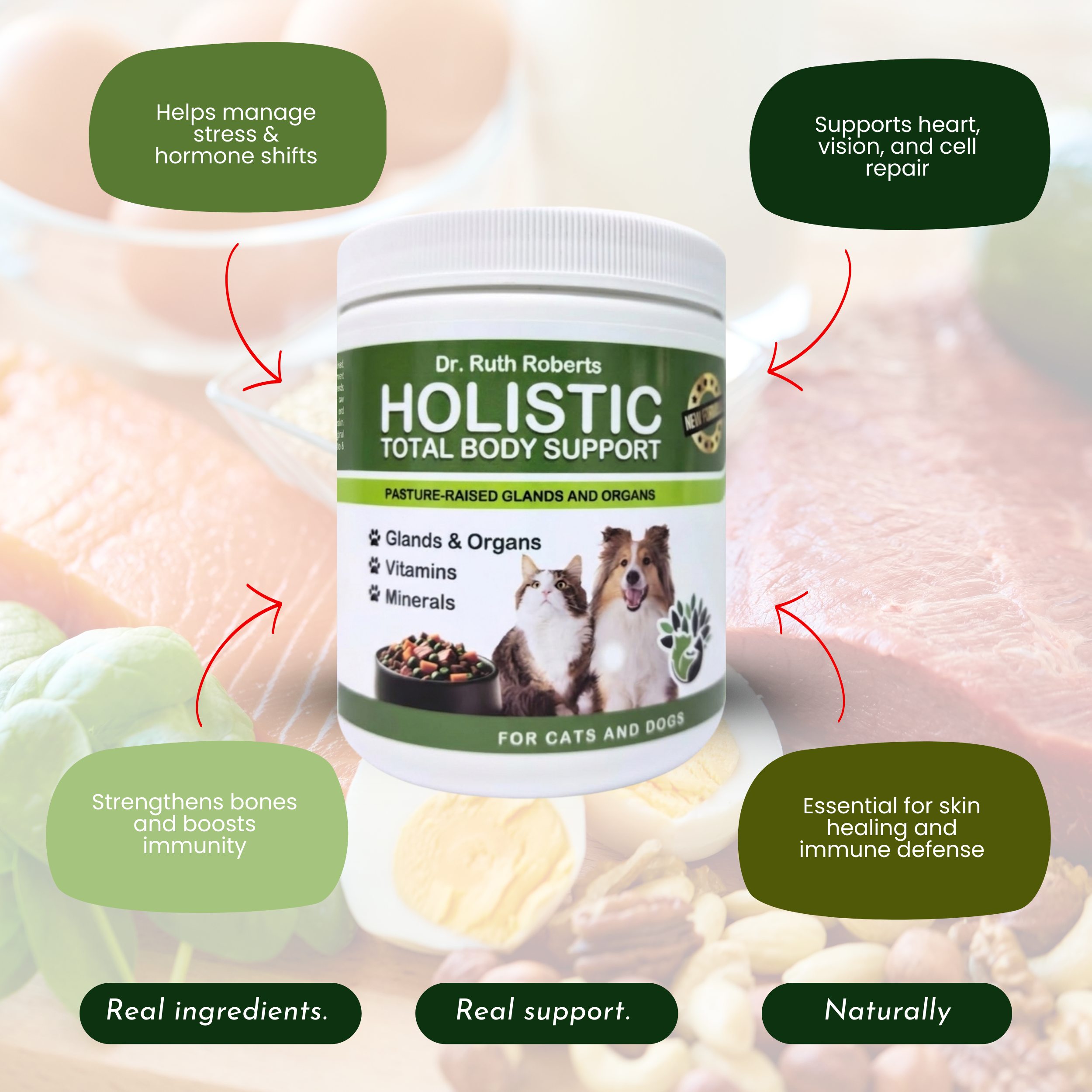 Holistic Total Body Support — Daily Multivitamin & Pasture-Raised Glandular Blend for Dogs & Cats by Dr. Ruth Roberts