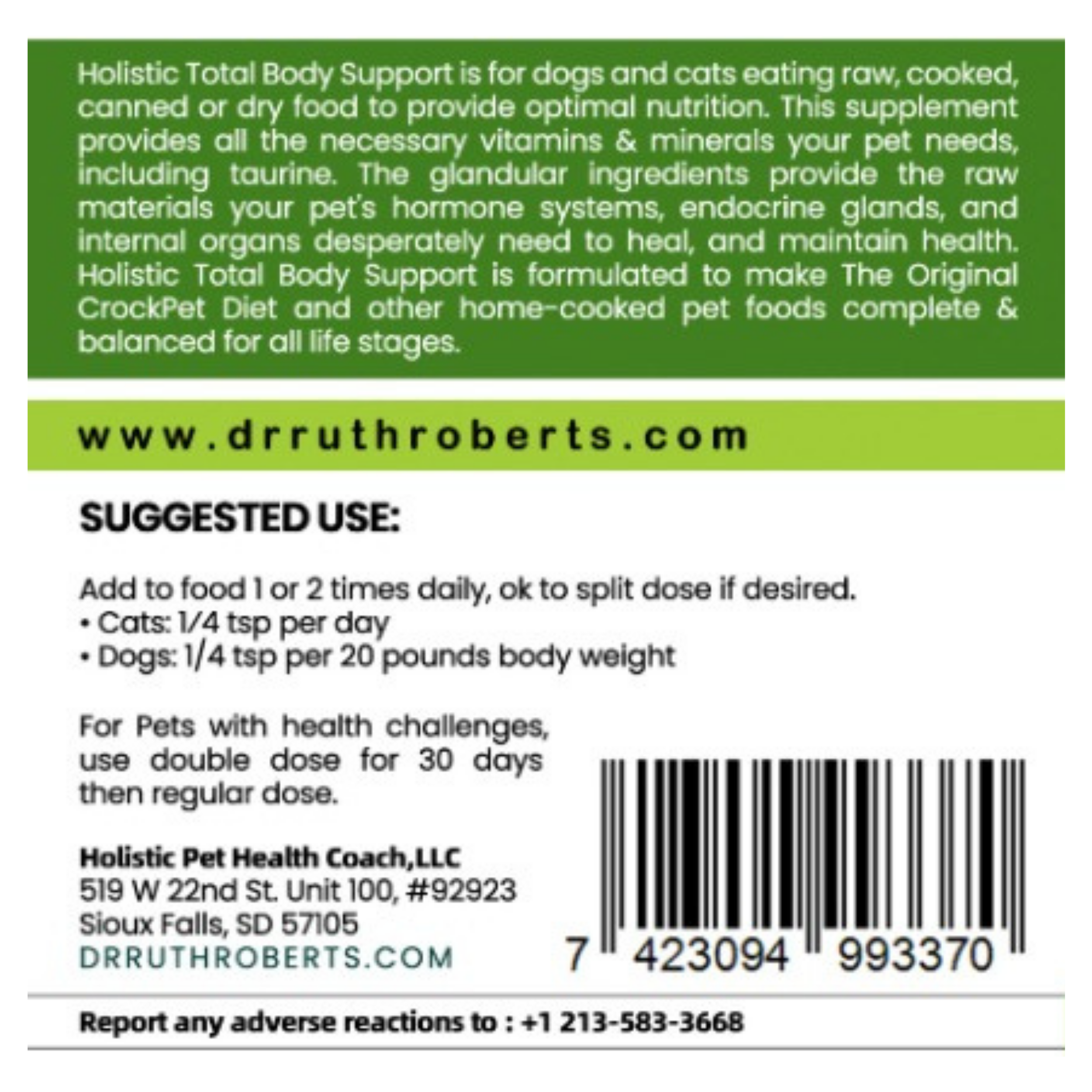 Holistic Total Body Support — Daily Multivitamin & Pasture-Raised Glandular Blend for Dogs & Cats by Dr. Ruth Roberts