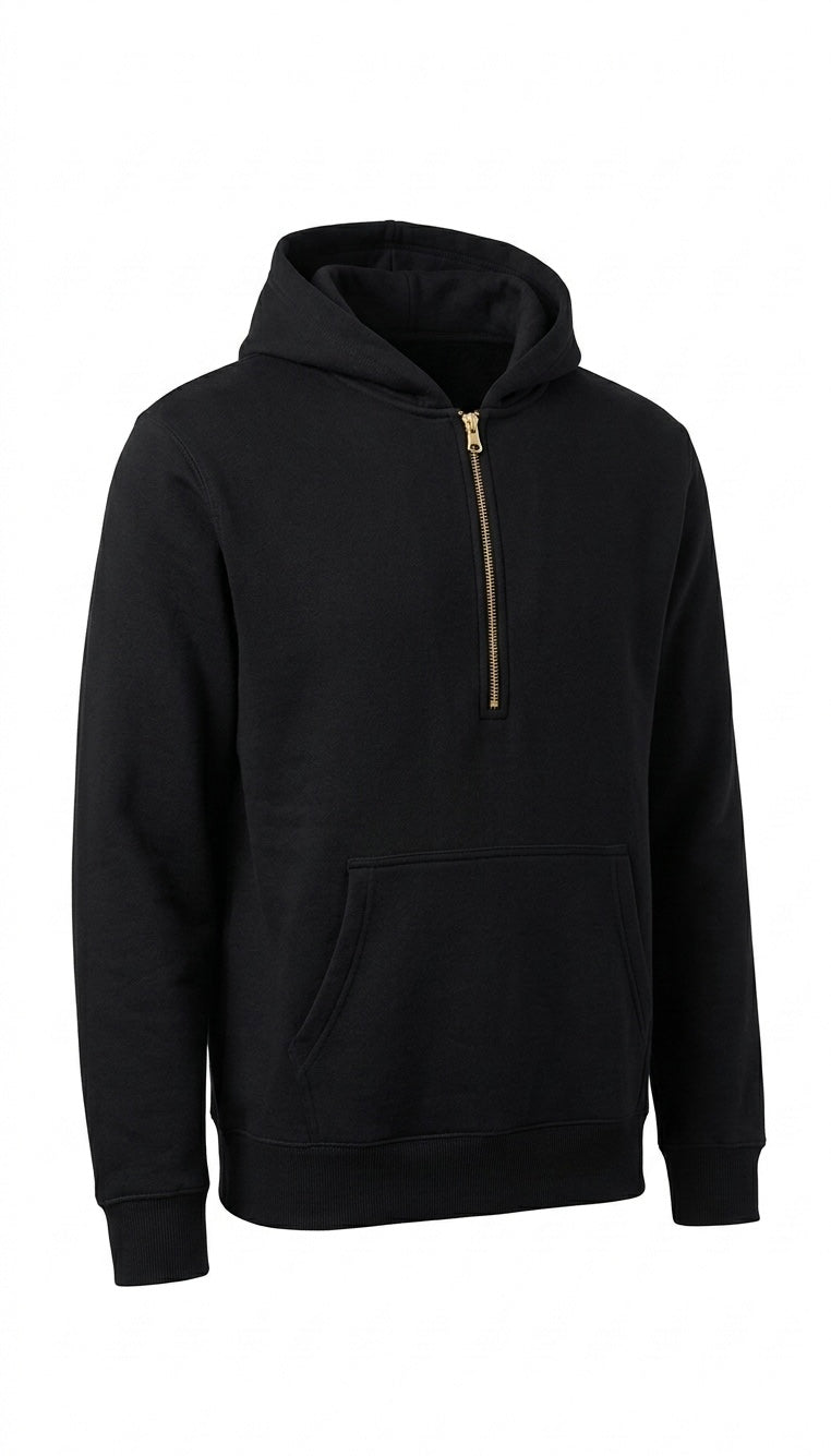 Men's Black 1/4 Zip Hoodie Pullover Sweatshirt Fleece Kangaroo Pocket CLEARANCE by Tinyloverclothing